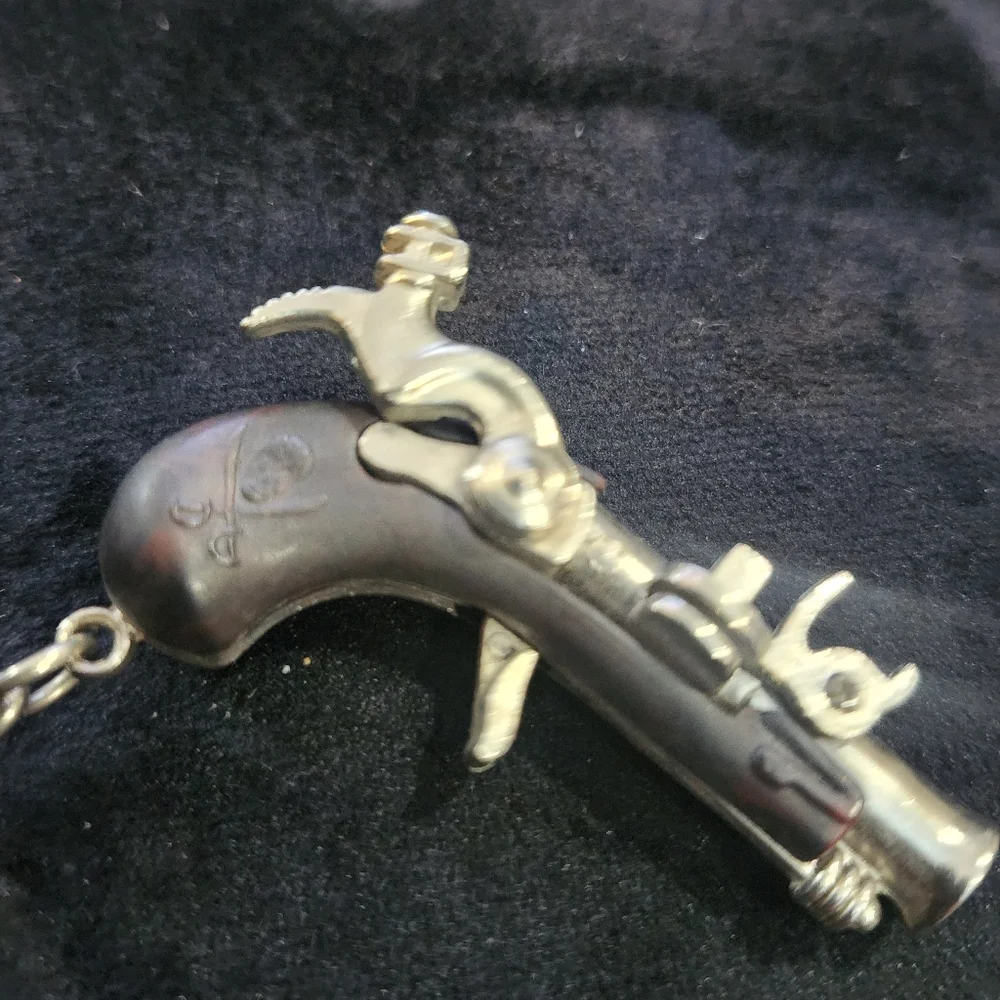 Silver and Black Vintage Pistol Keychain - Decorative Men's Accessory
